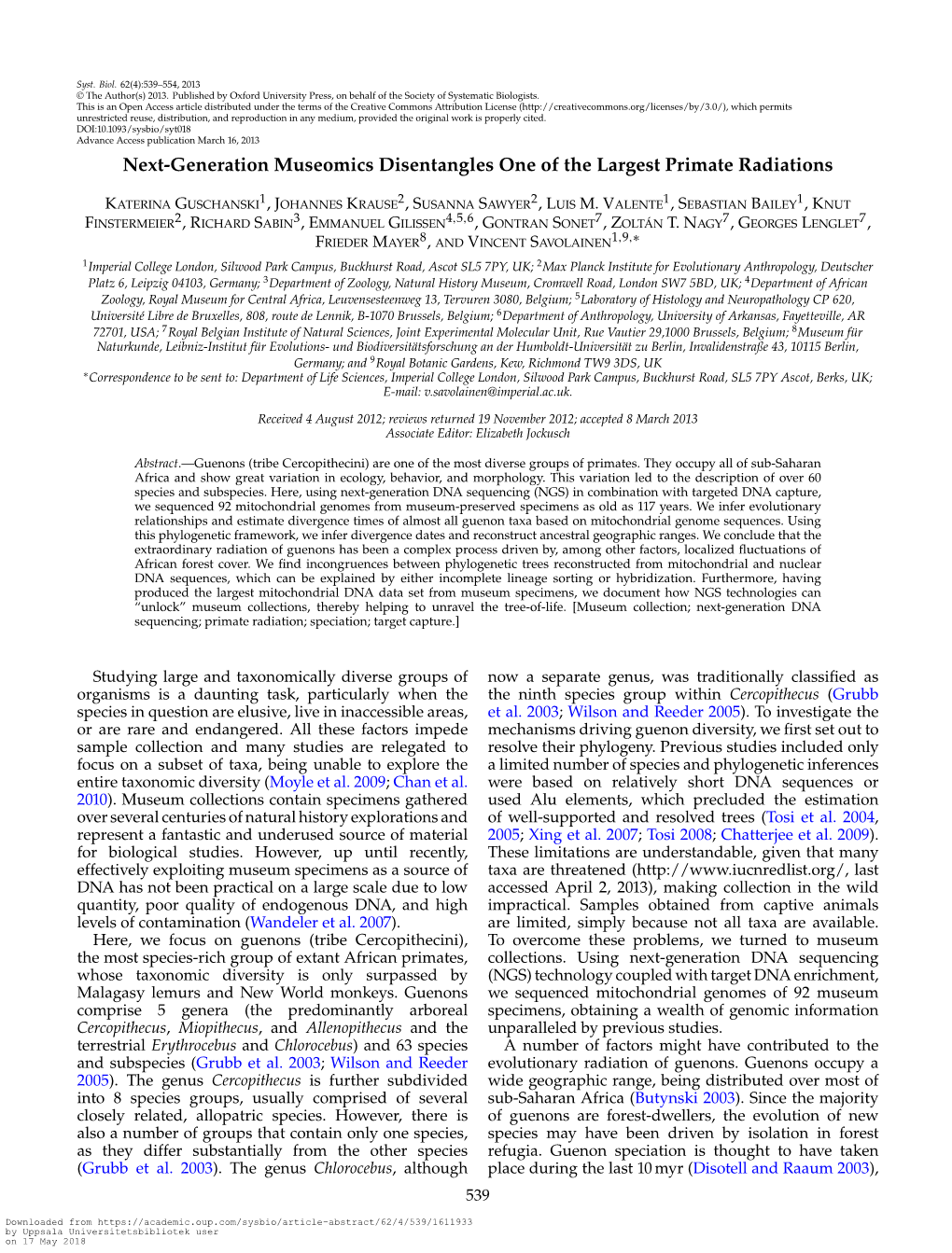 Next-Generation Museomics Disentangles One of the Largest Primate Radiations