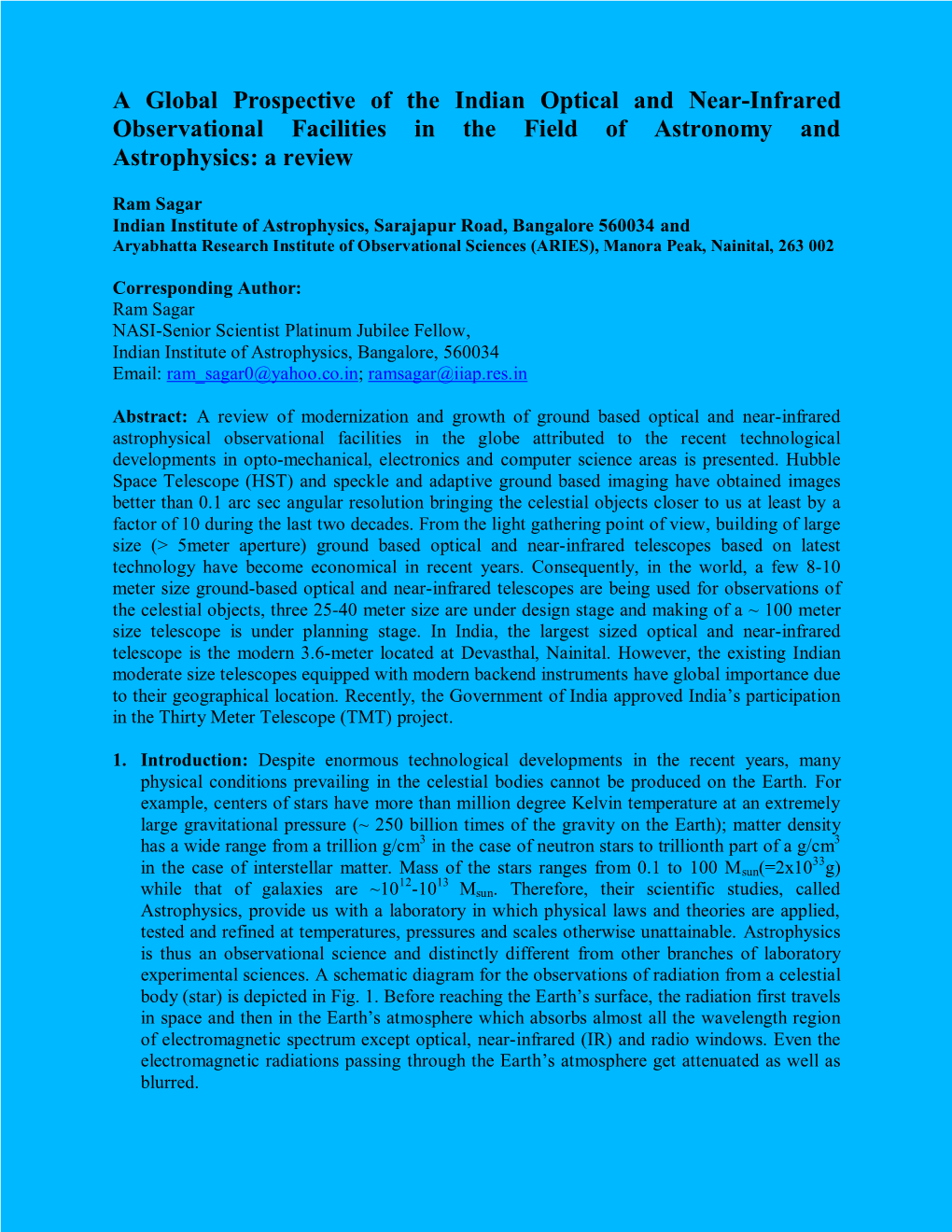 Recent Advances in Optical Astronomy