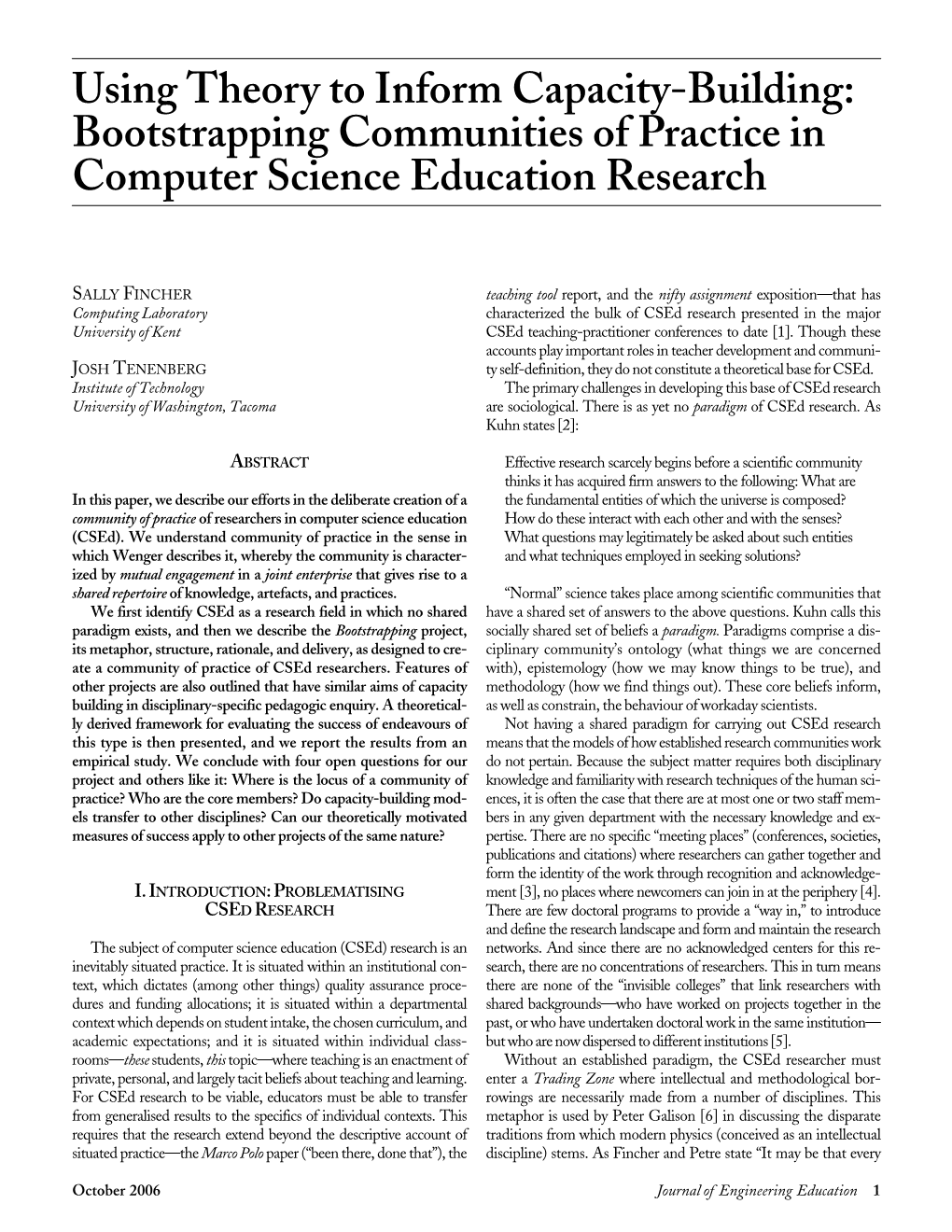 Bootstrapping Communities of Practice in Computer Science Education Research