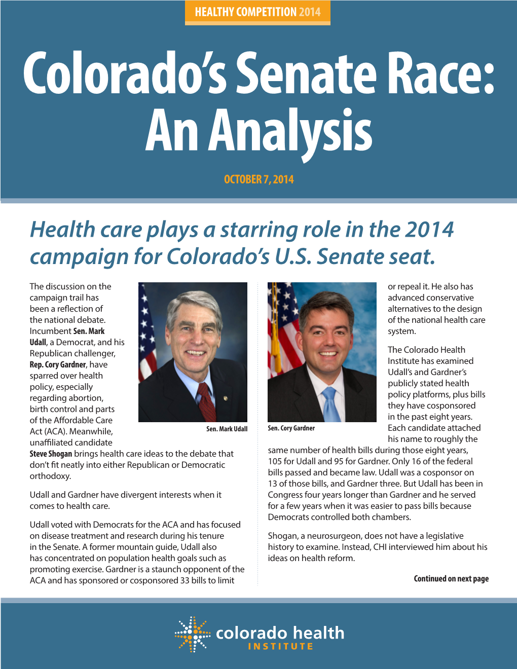 Health Care Plays a Starring Role in the 2014 Campaign for Colorado's U.S. Senate Seat