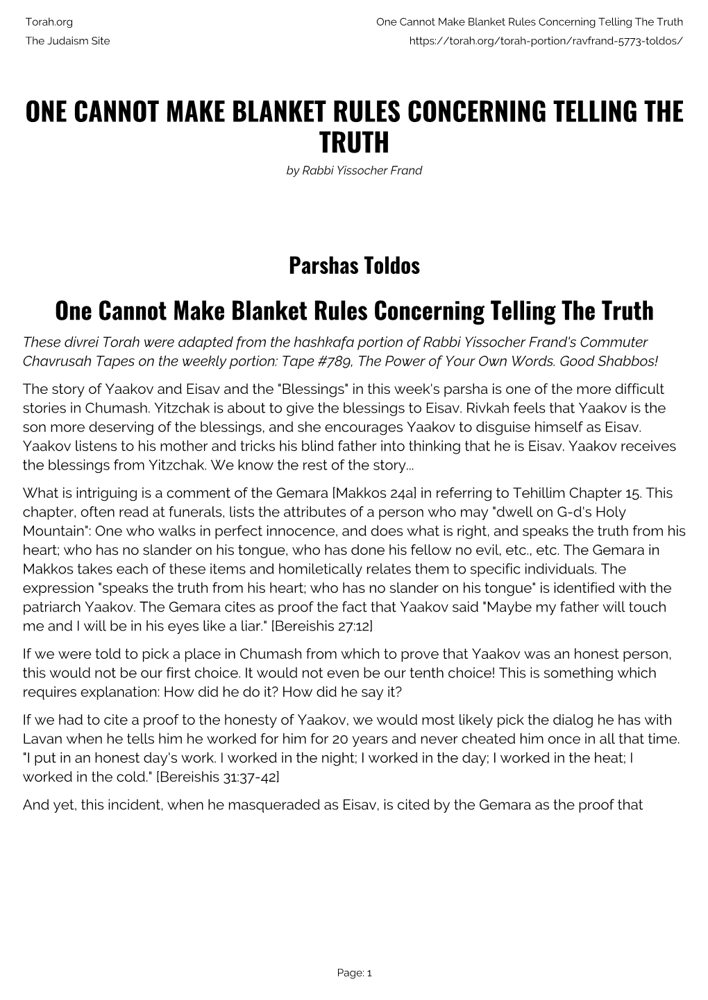 One Cannot Make Blanket Rules Concerning Telling the Truth the Judaism Site