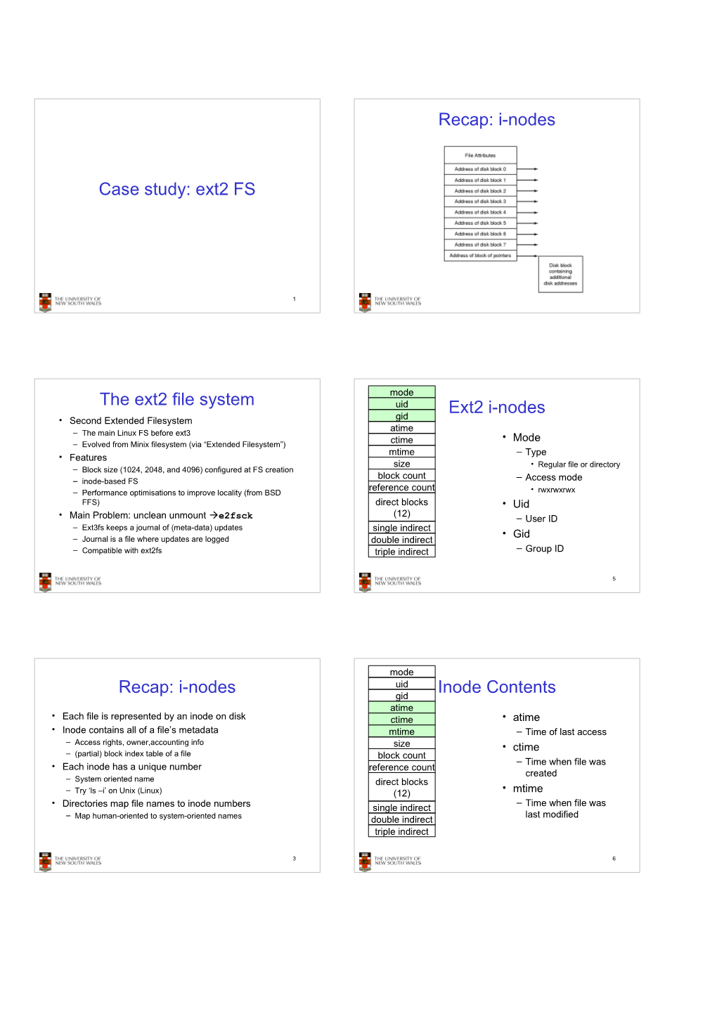 Case Study: Ext2 FS the Ext2 File System Recap: I-Nodes Recap