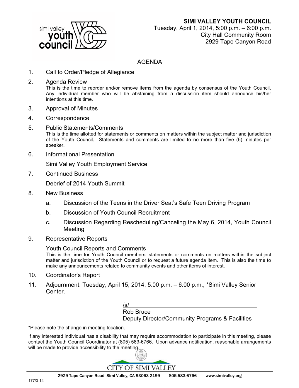 Youth Council Meeting Agenda Packet