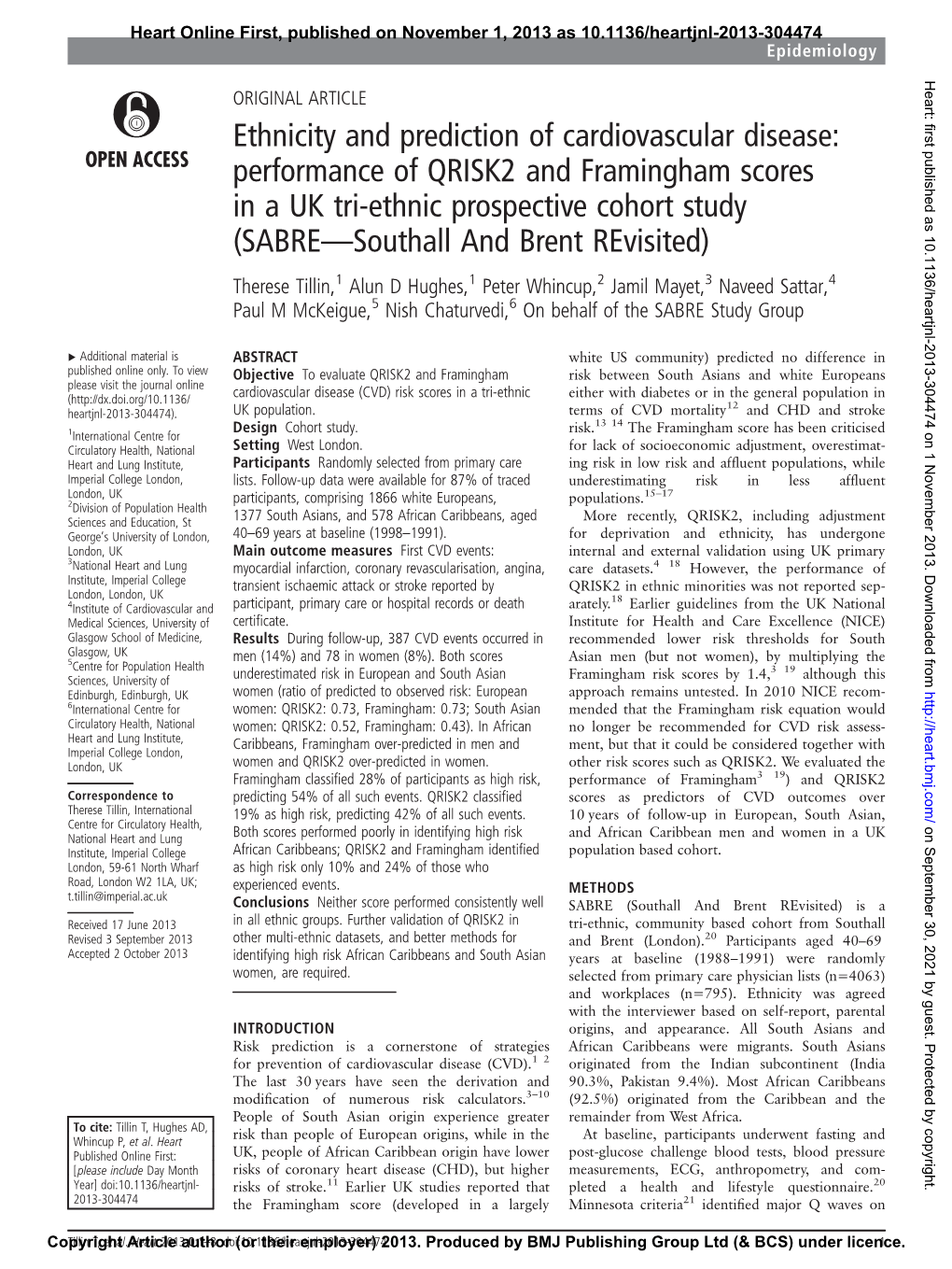 Ethnicity and Prediction of Cardiovascular Disease