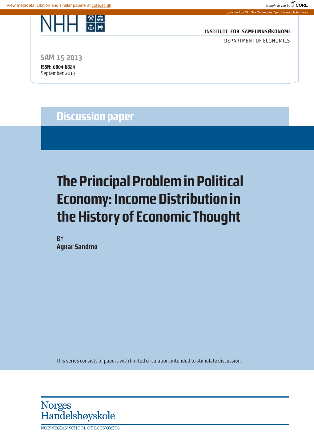 The Principal Problem in Political Economy: Income Distribution in the History of Economic Thought