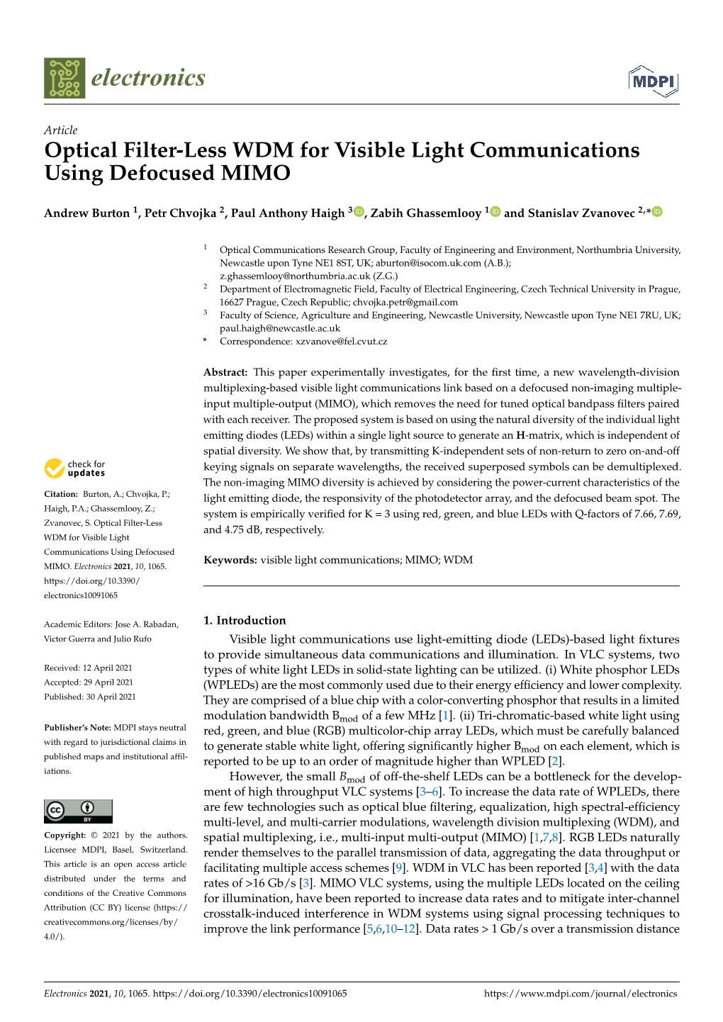 Optical Filter-Less WDM for Visible Light Communications Using Defocused MIMO