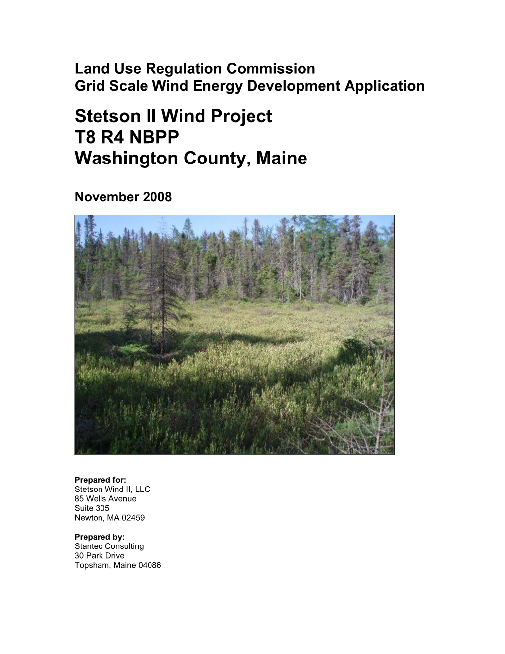 Land Use Regulation Commission Application Stetson II Wind Project, Washington County, ME Page I