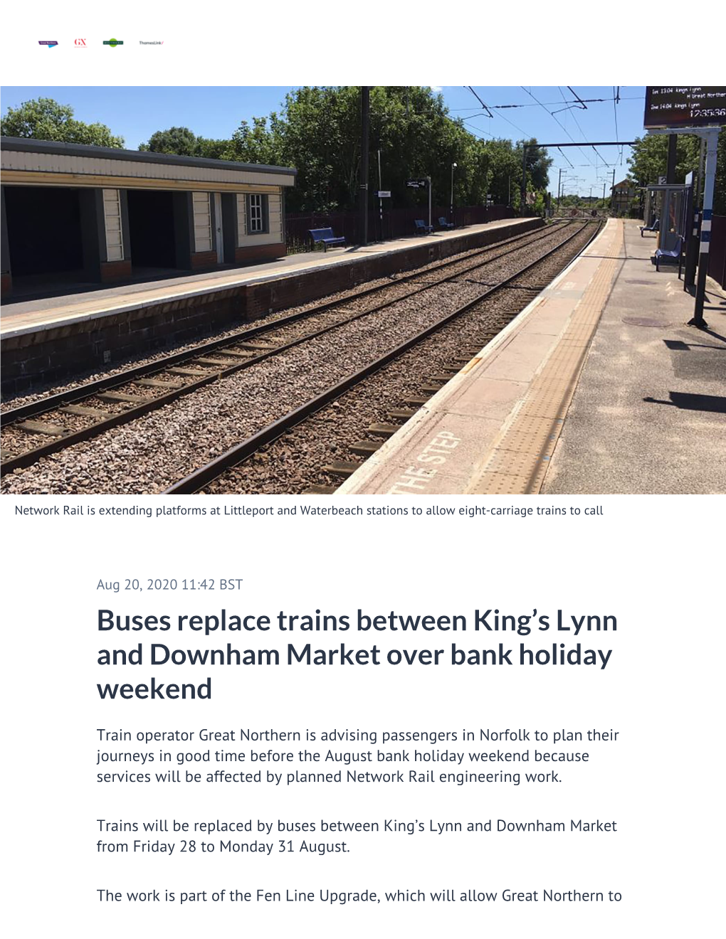 Buses Replace Trains Between King's Lynn and Downham Market Over Bank Holiday Weekend