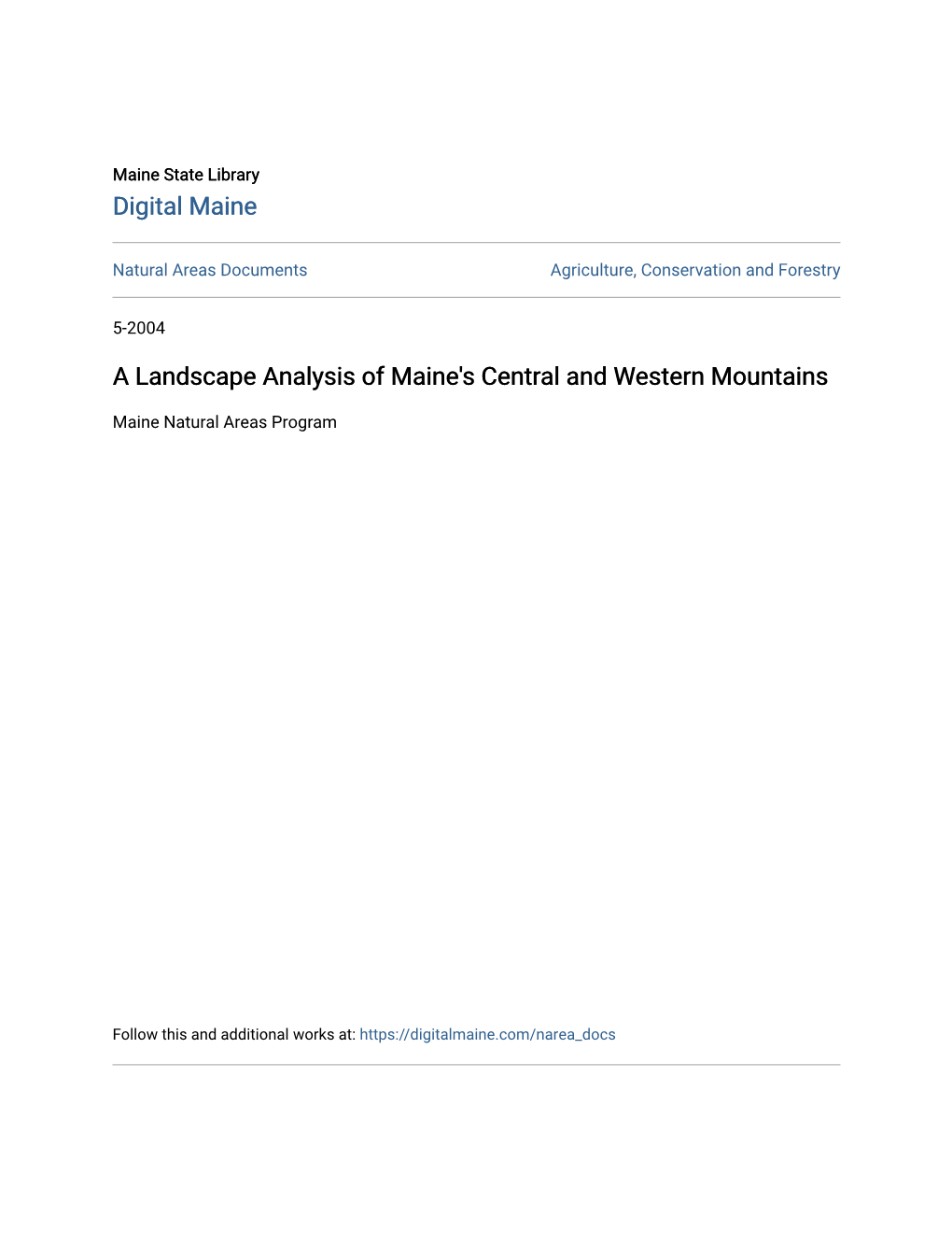 A Landscape Analysis of Maine's Central and Western Mountains