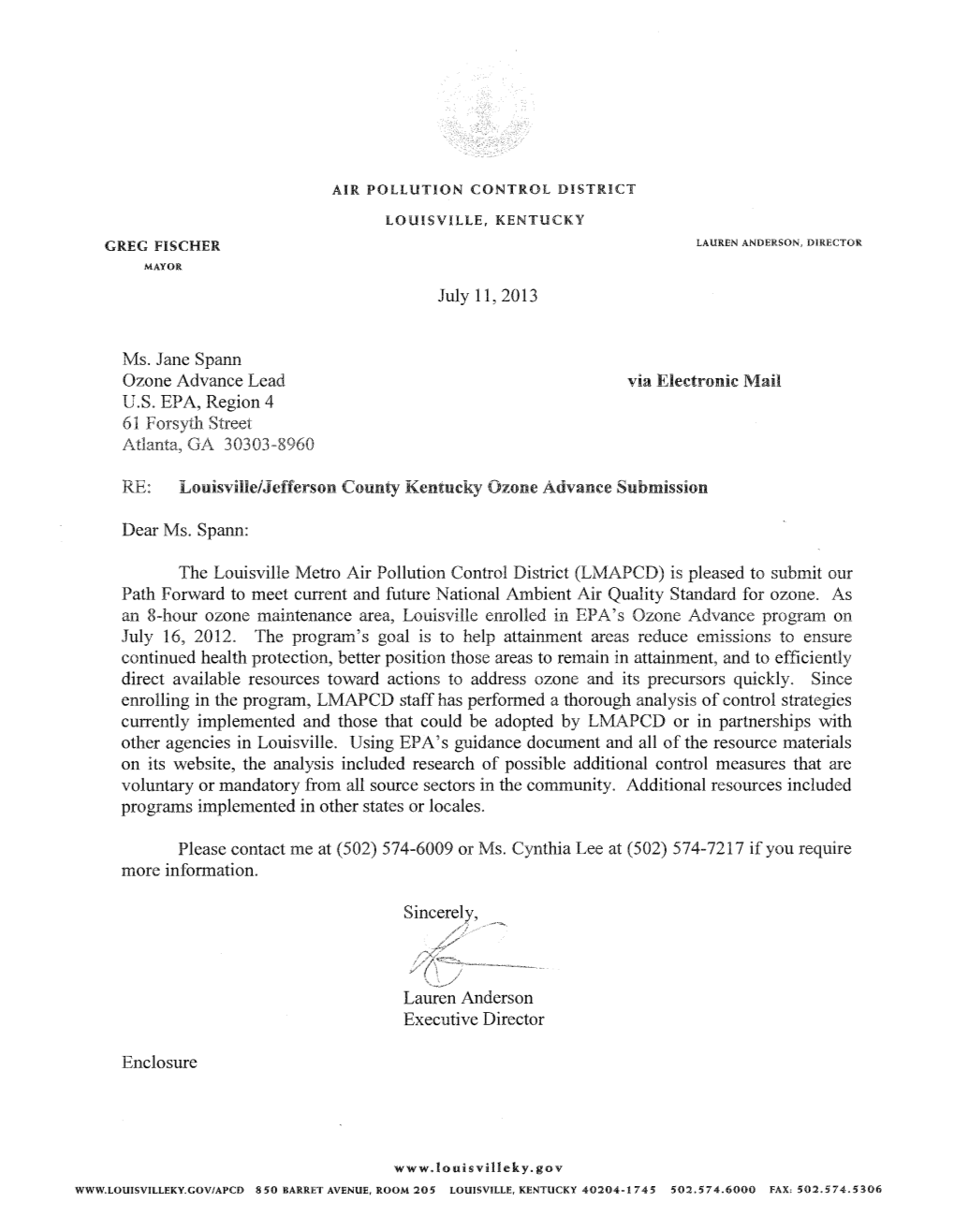 Louisville/Jefferson County Kentucky Ozone Advance Submission