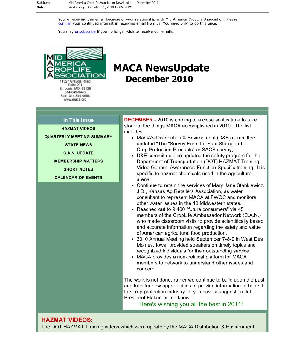 MACA Newsupdate December 2010