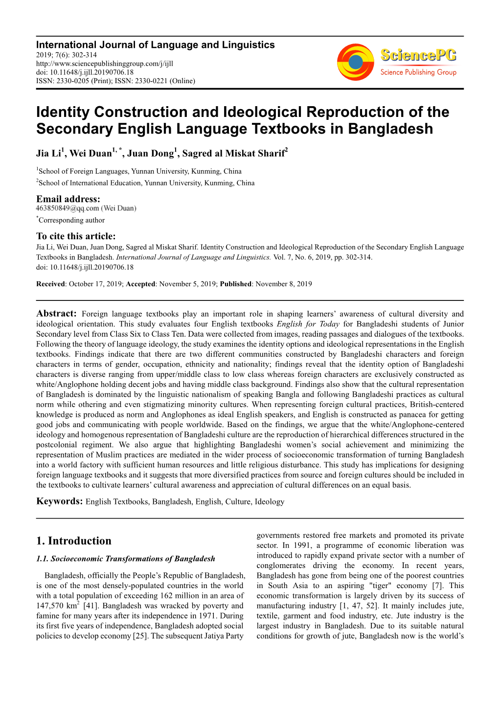 Identity Construction and Ideological Reproduction of the Secondary English Language Textbooks in Bangladesh