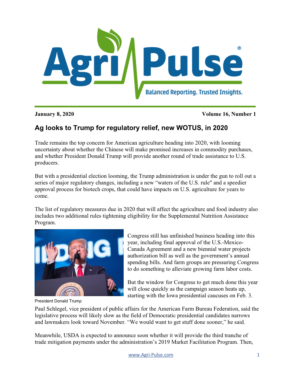 Ag Looks to Trump for Regulatory Relief, New WOTUS, in 2020