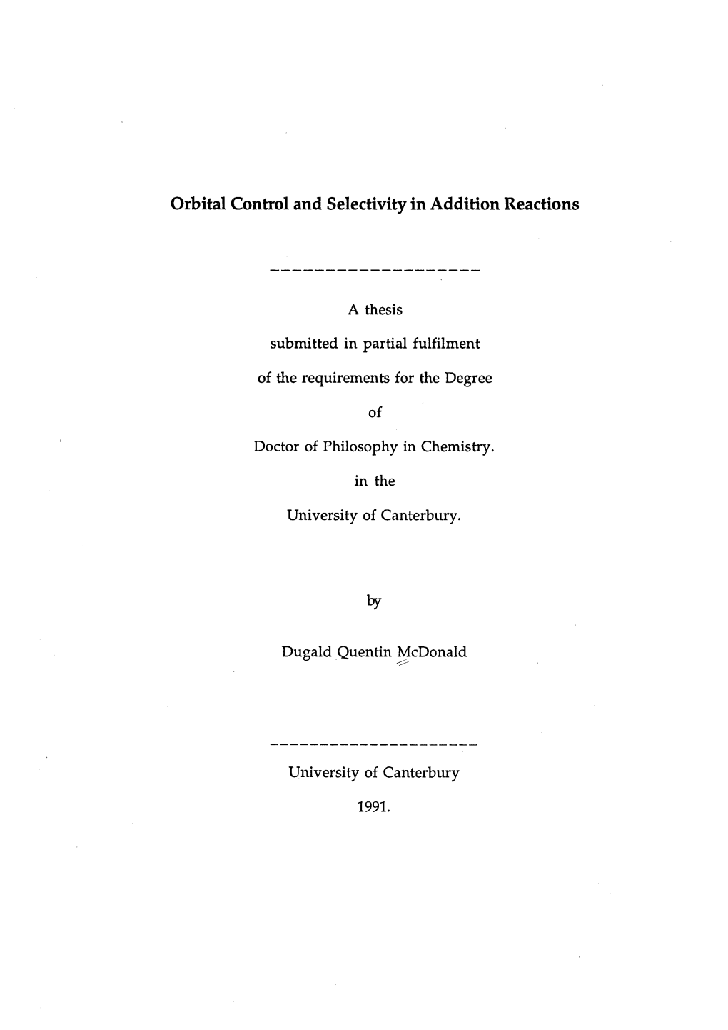 Orbital Control and Selectivity in Addition Reactions