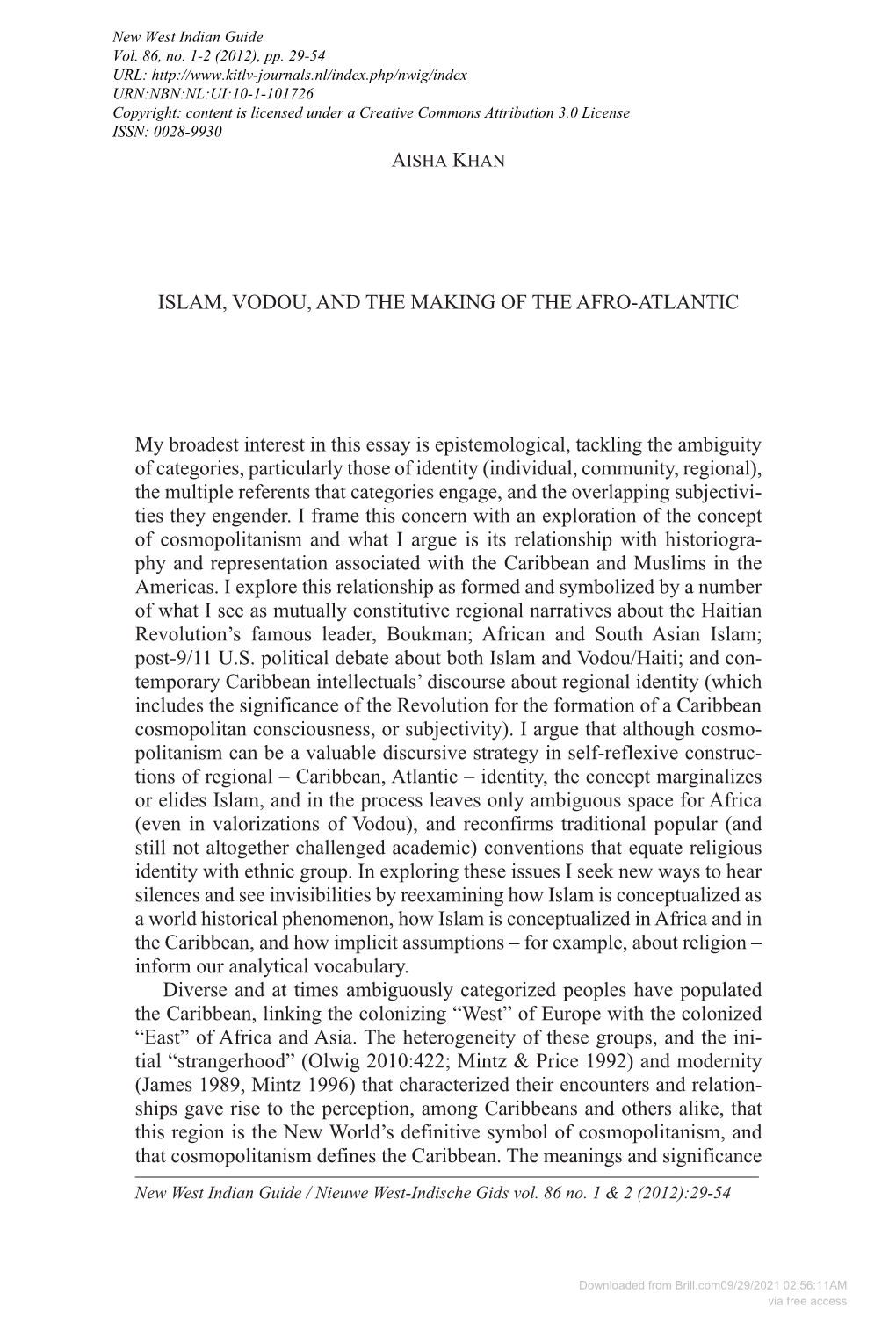Islam, Vodou, and the Making of the Afro-Atlantic My Broadest Interest In