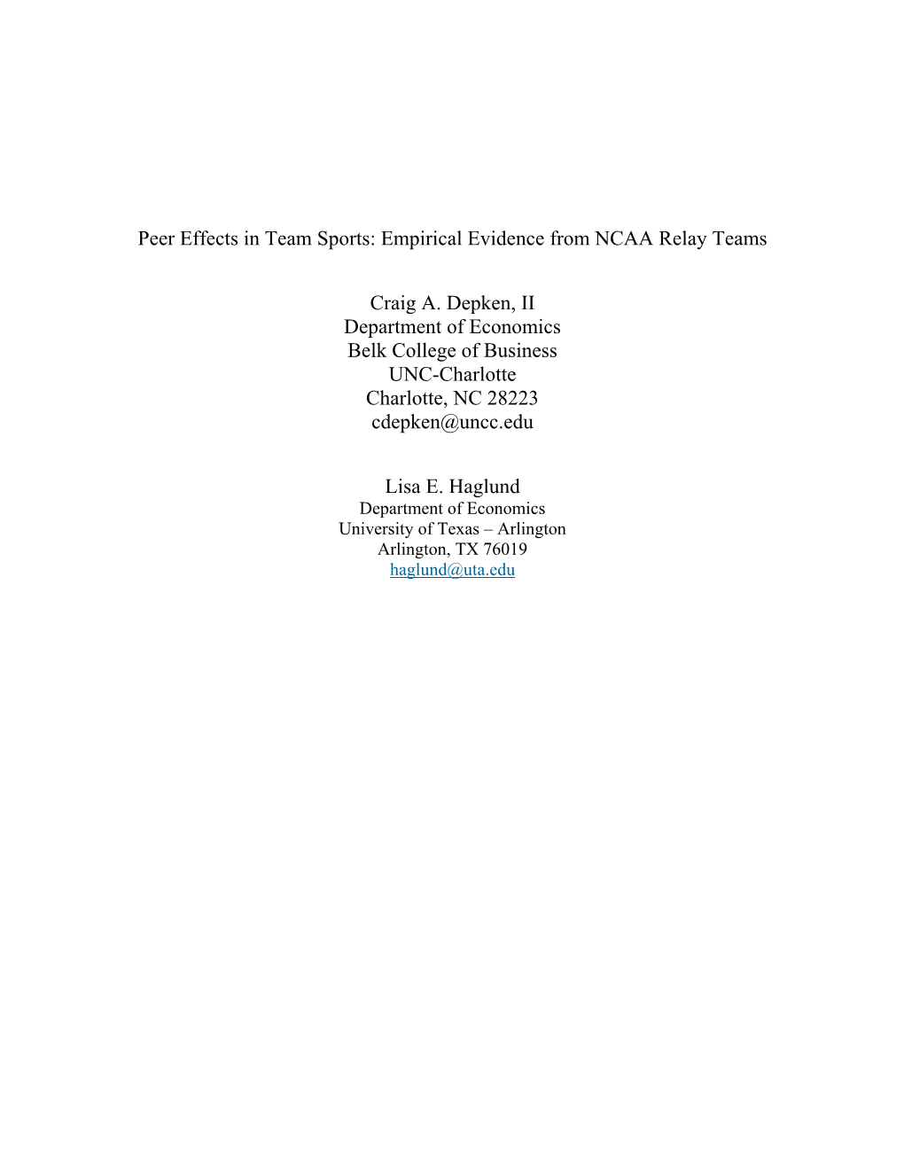 Peer Effects in Team Sports: Empirical Evidence from NCAA Relay Teams