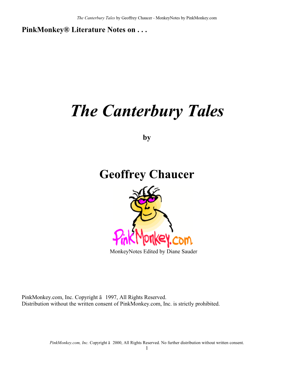 The Canterbury Tales by Geoffrey Chaucer - Monkeynotes by Pinkmonkey.Com Pinkmonkey® Literature Notes On