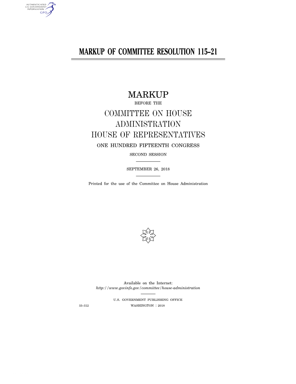 Markup of Committee Resolution 115–21