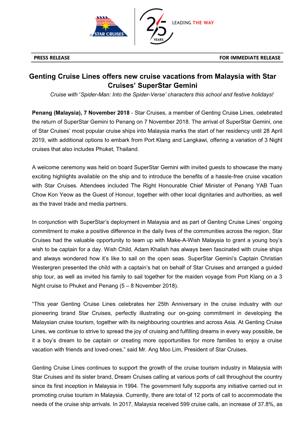 Genting Cruise Lines Offers New Cruise Vacations from Malaysia With