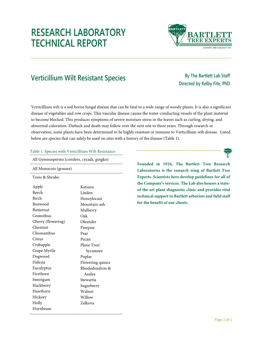 Verticillium Wilt Resistant Species by the Bartlett Lab Staff Directed by Kelby Fite, Phd