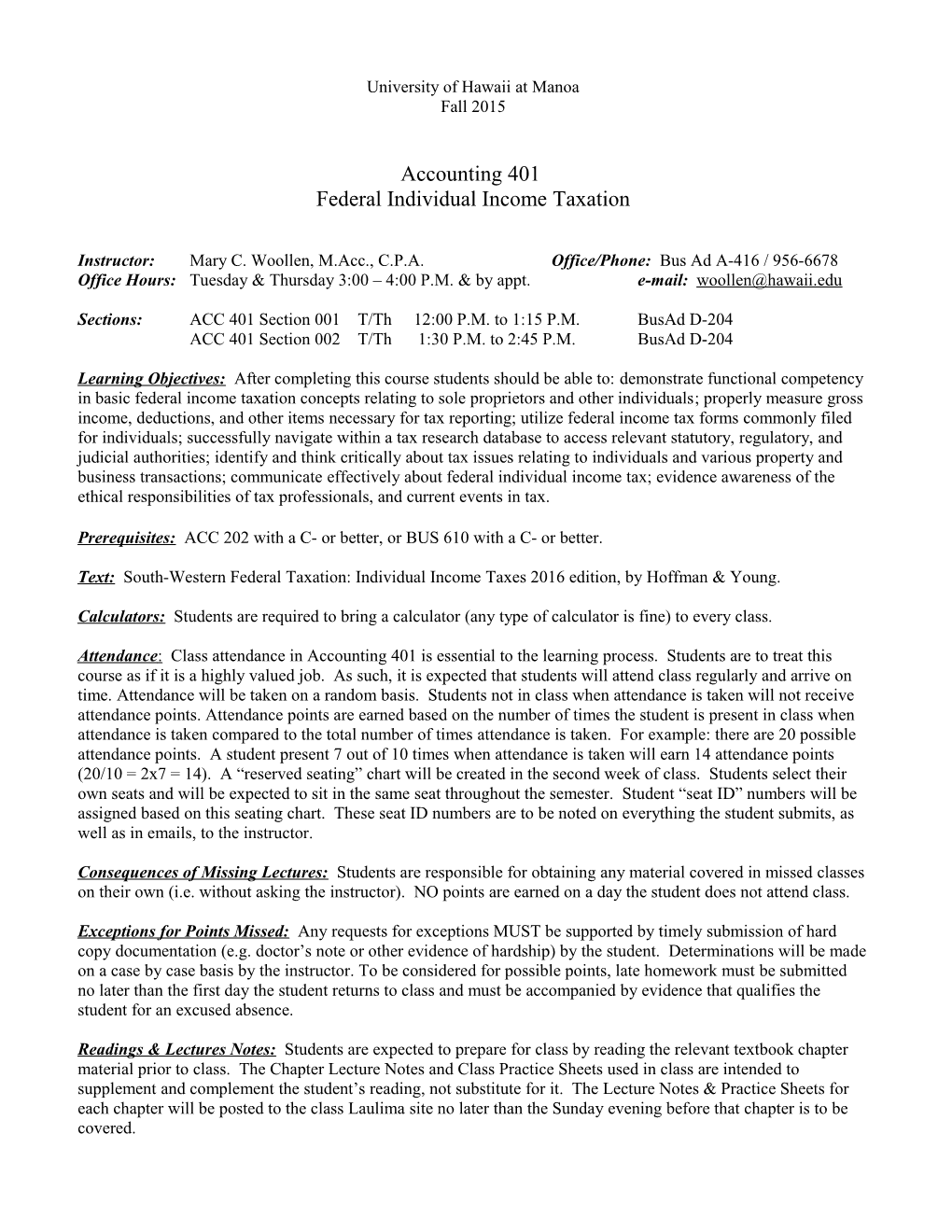 ACC 401 Federal Individual Income Taxation Section 1