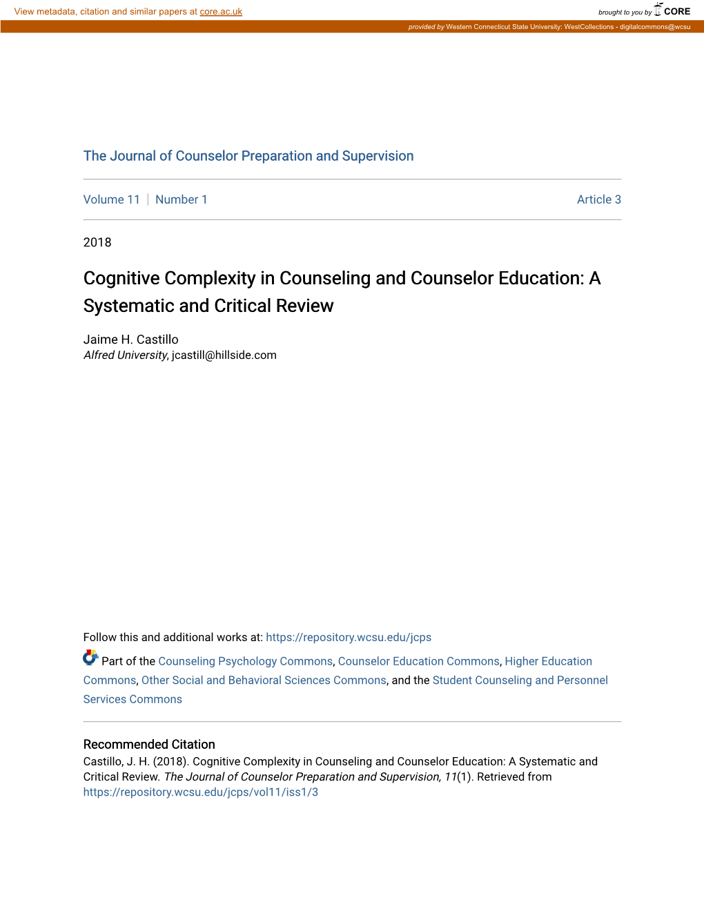 Cognitive Complexity in Counseling and Counselor Education: a Systematic and Critical Review