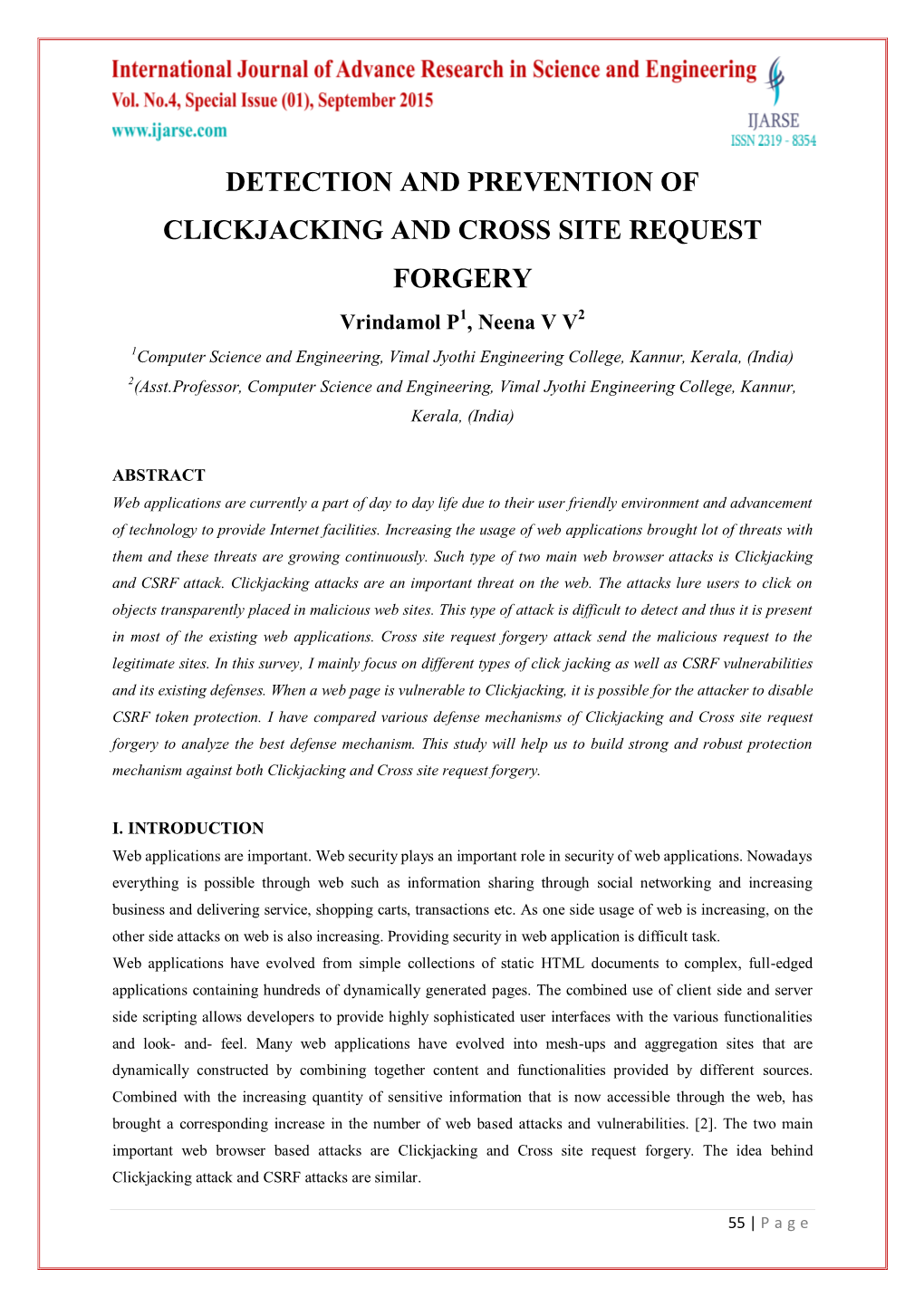 Detection and Prevention of Clickjacking and Cross Site