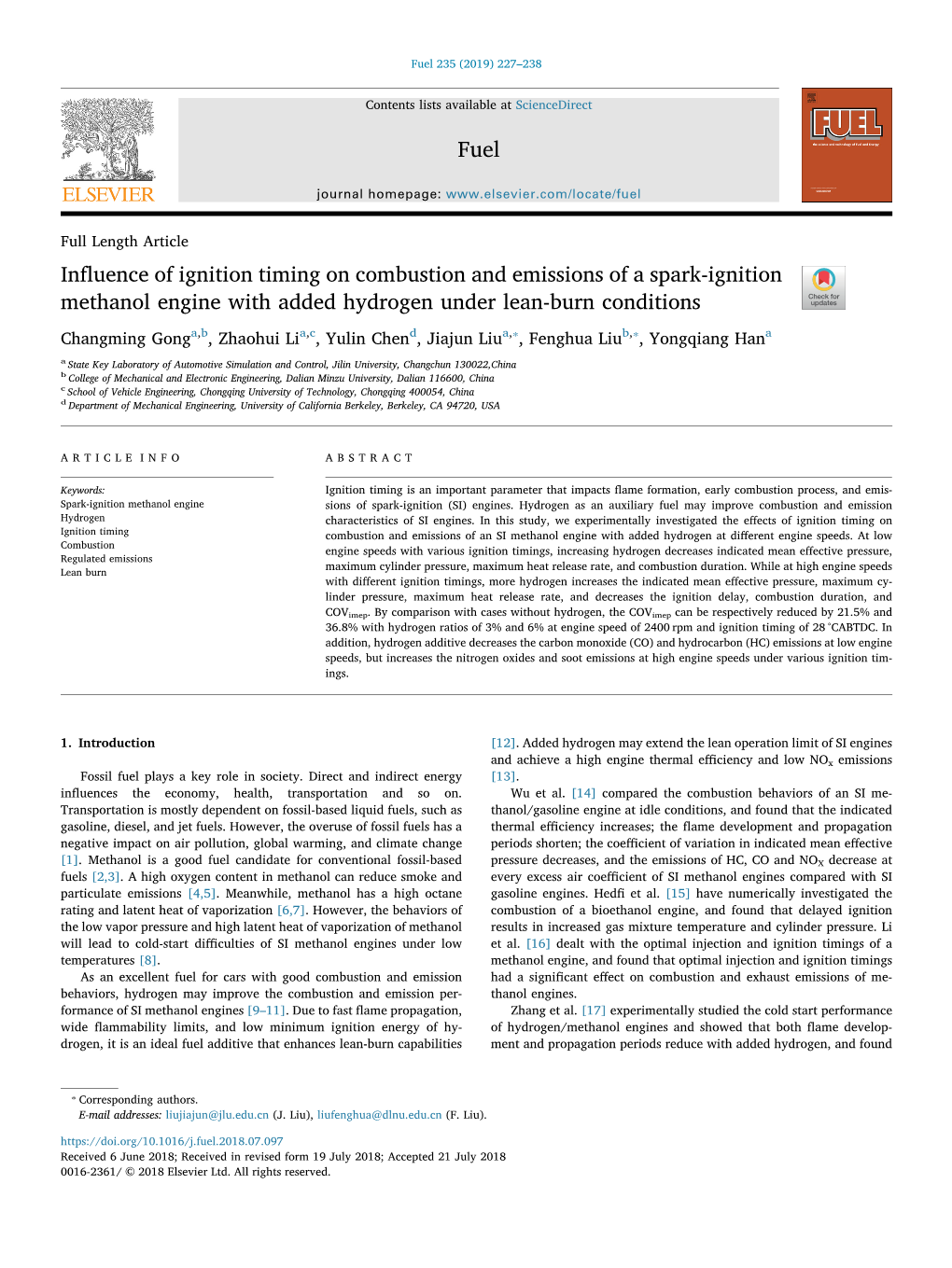 Influence of Ignition Timing on Combustion and Emissions of a Spark-Ignition Methanol Engine with Added Hydrogen Under Lean-Burn