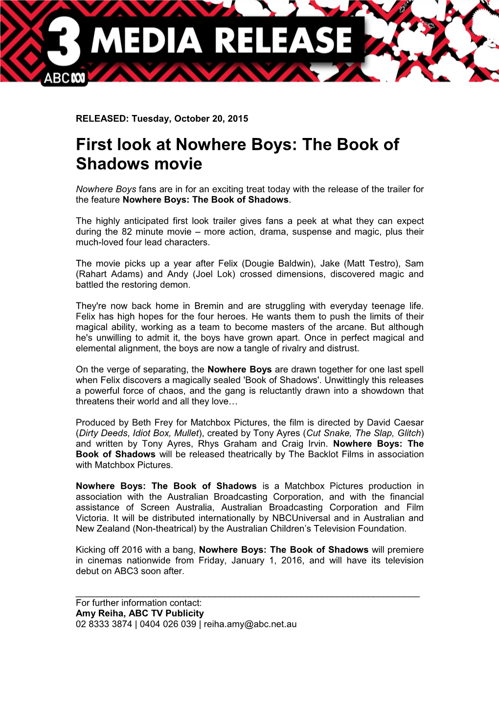 First Look at Nowhere Boys: the Book of Shadows Movie