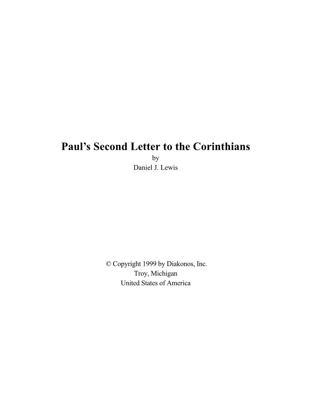 Paul's Second Letter to the Corinthians