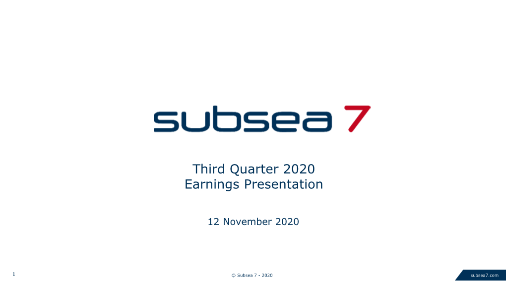 Subsea 7 Third Quarter 2020 Results
