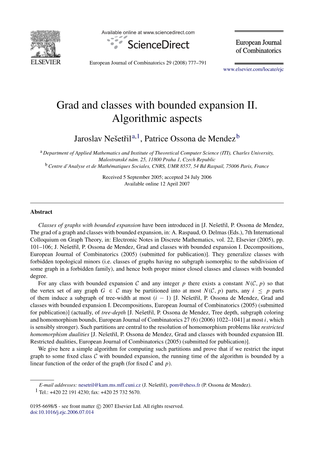 Grad and Classes with Bounded Expansion II. Algorithmic Aspects