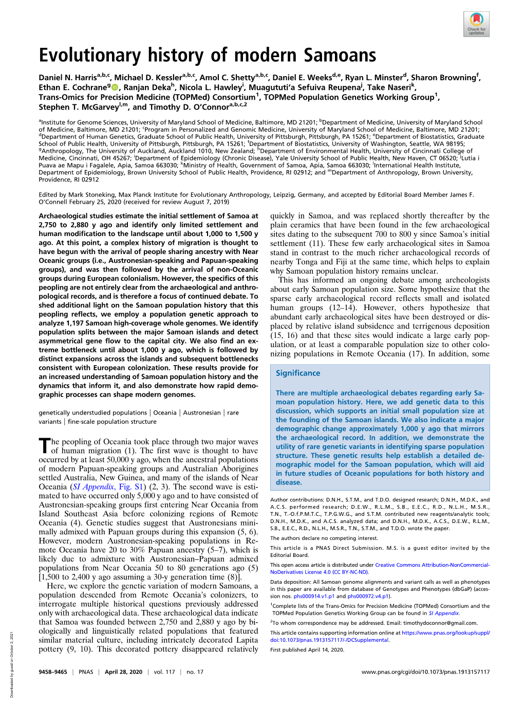 Evolutionary History of Modern Samoans