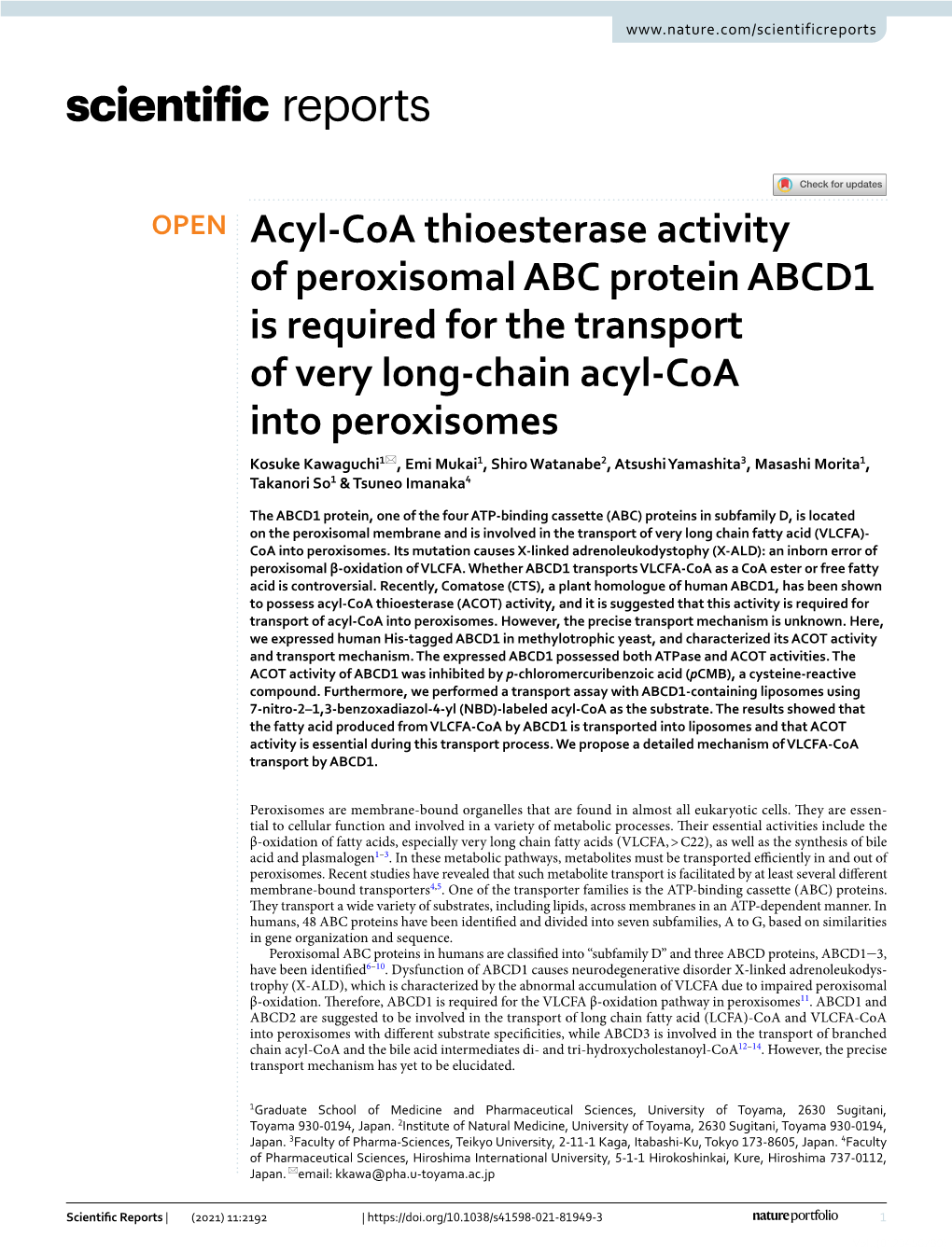 Acyl-Coa Thioesterase Activity of Peroxisomal ABC Protein ABCD1 Is