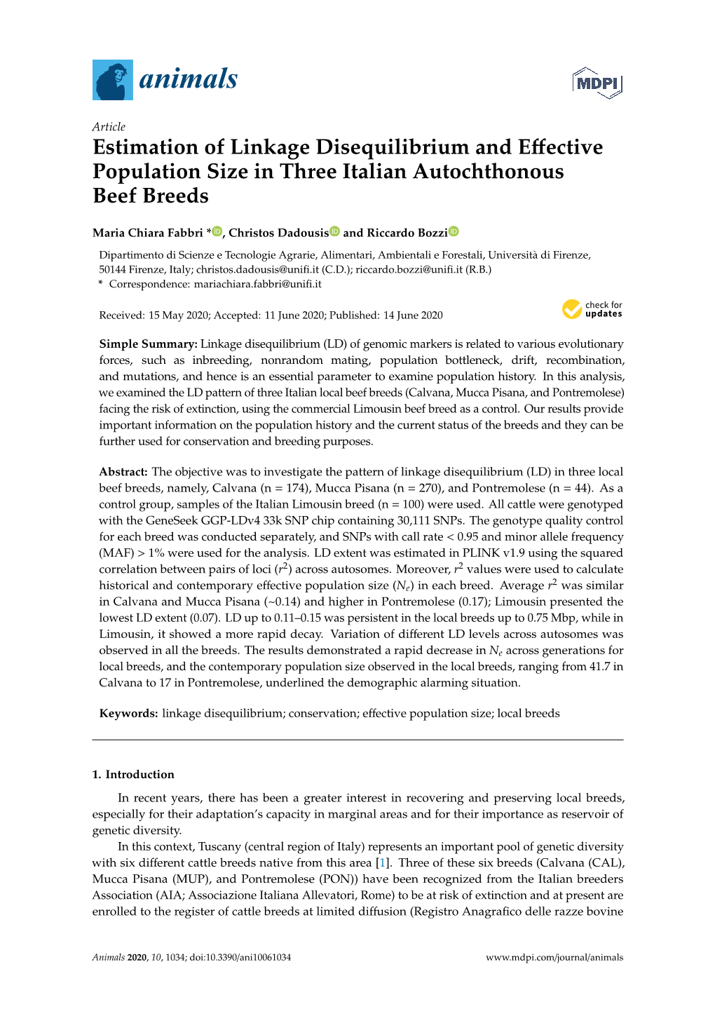 Estimation of Linkage Disequilibrium and Effective Population Size in Three Italian Autochthonous Beef Breeds