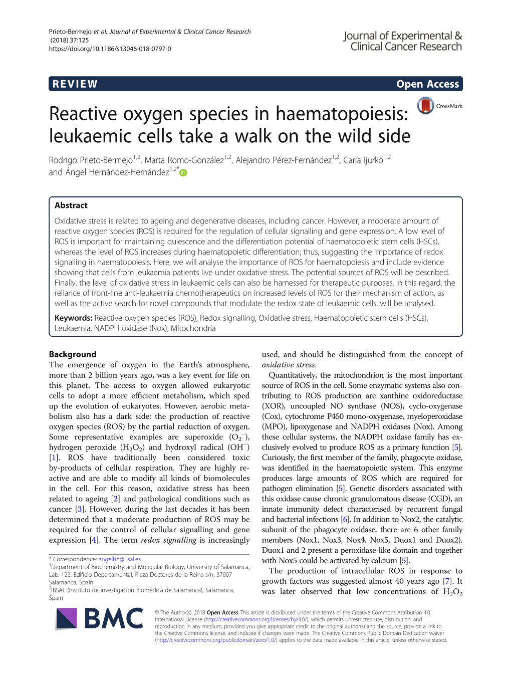 Reactive Oxygen Species in Haematopoiesis: Leukaemic Cells