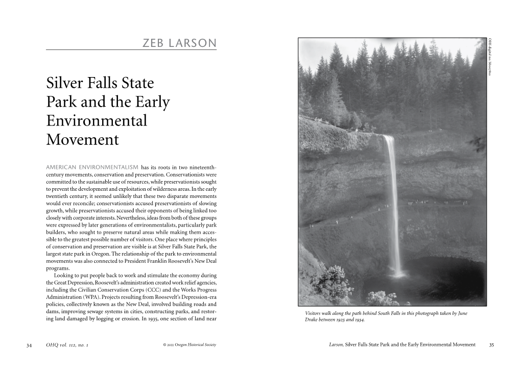 Silver Falls State Park and the Early Environmental Movement