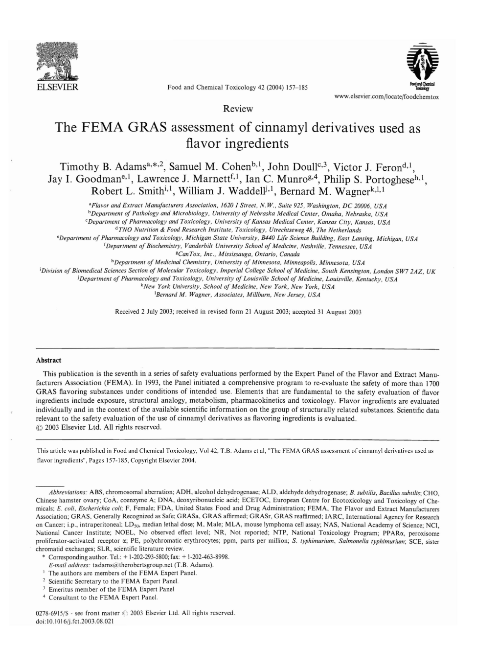 The FEMA GRAS Assessment of Cinnamyl Derivatives Used As Flavor Ingredients