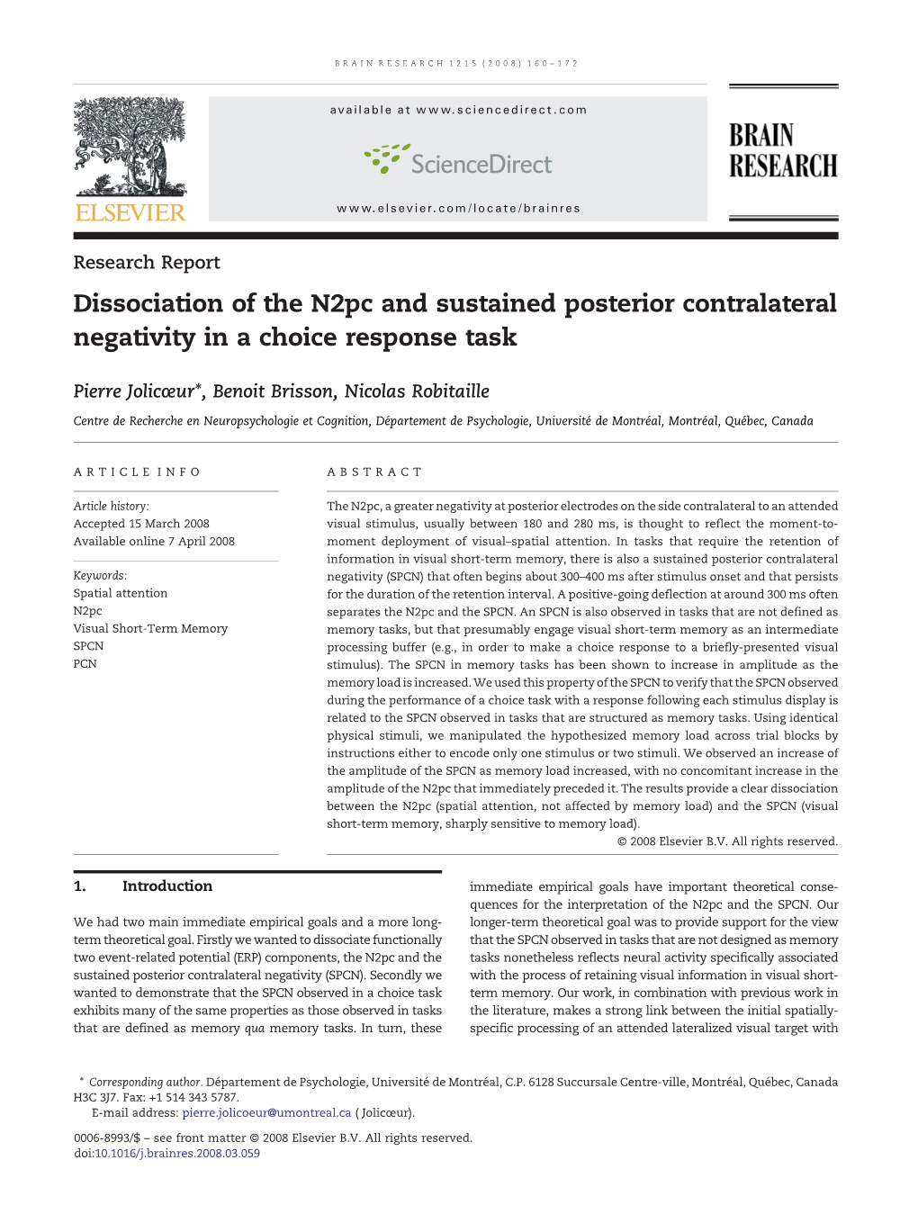 Dissociation of the N2pc and Sustained Posterior Contralateral Negativity in a Choice Response Task