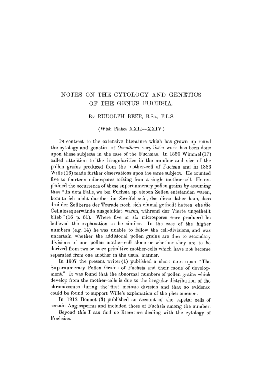 Notes on the Cytology and Genetics of the Genus Fuchsia