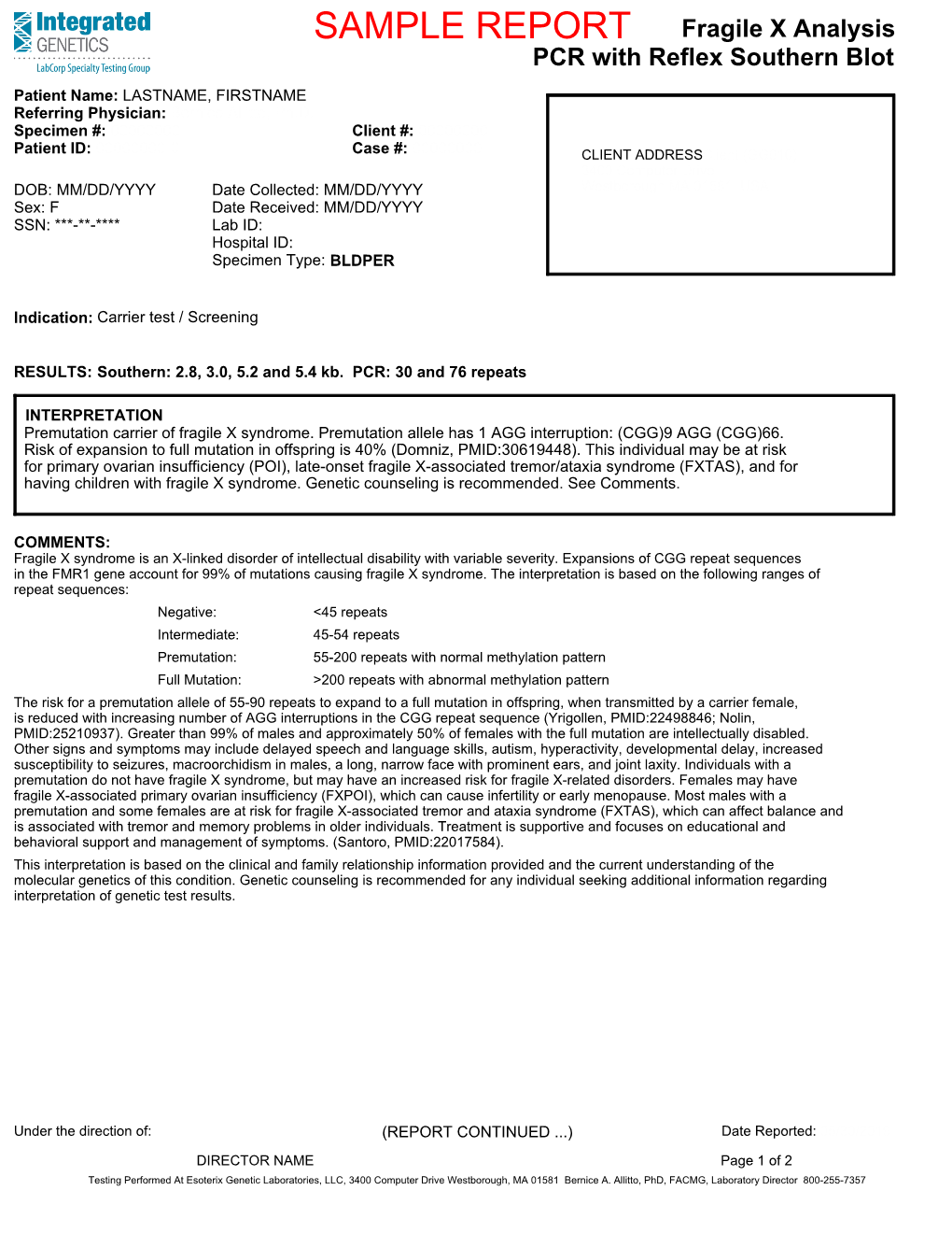 Fragile X, PCR with Reflex to Southern Blot With