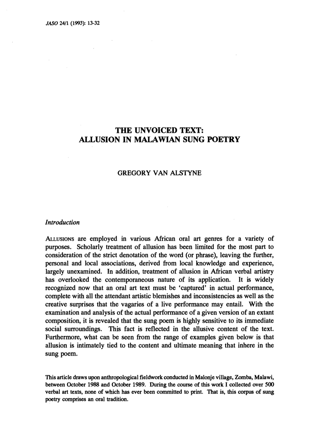 The Unvoiced Text: Allusion in Mala Wian Sung Poetry