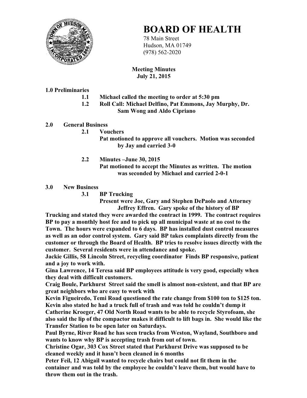 1.1 Michael Called the Meeting to Order at 5:30 Pm