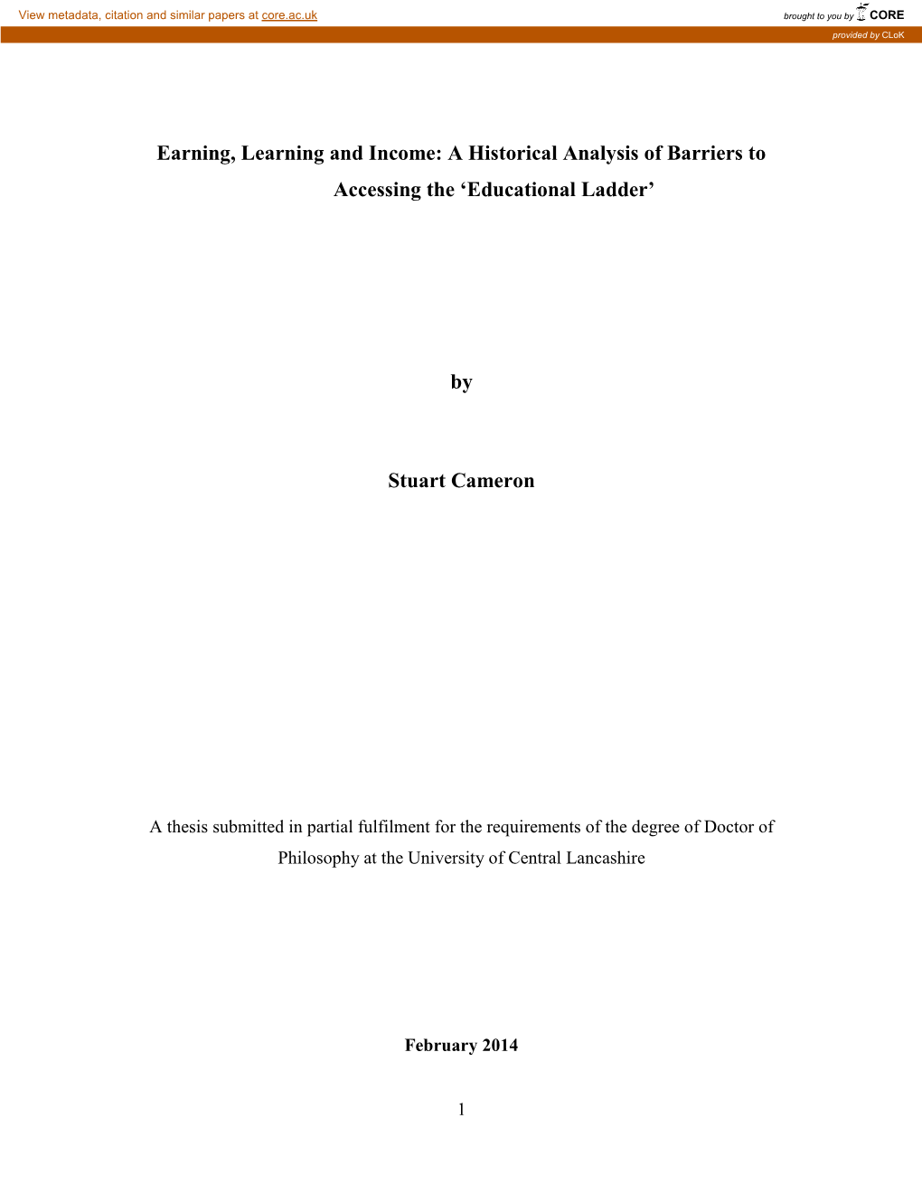 Earning, Learning and Income: a Historical Analysis of Barriers to Accessing the ‘Educational Ladder’