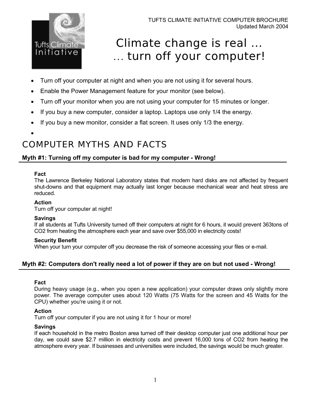 Tufts Climate Initiative Computer Brochure