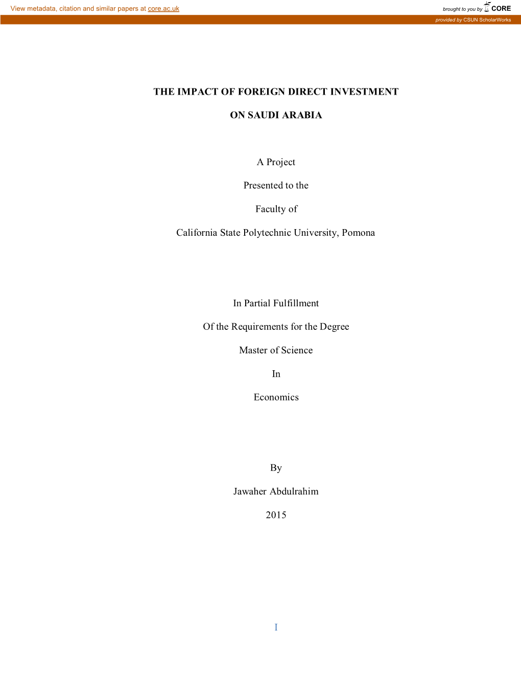 The Impact of Foreign Direct Investment on Saudi Arabia