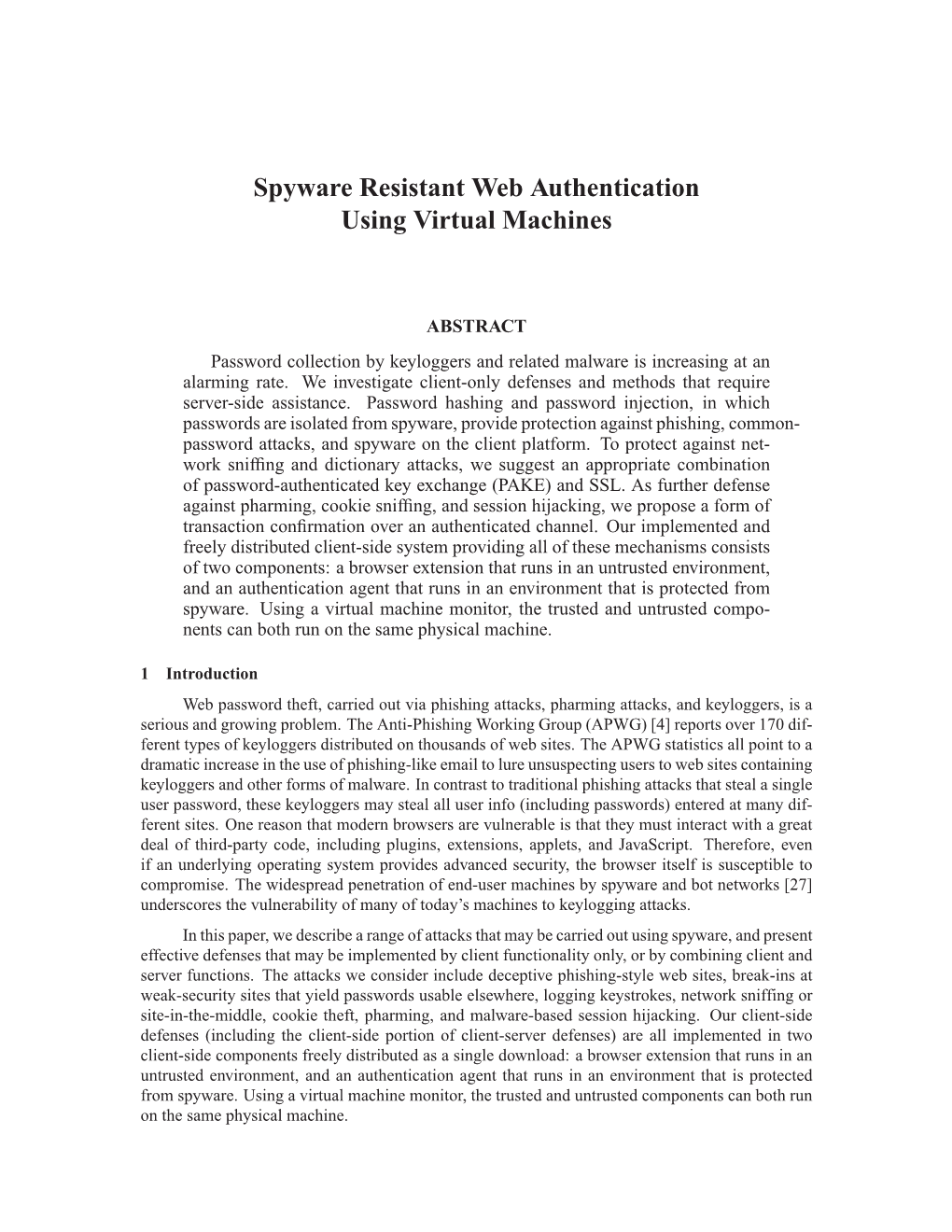 Spyware Resistant Web Authentication Using Virtual Machines