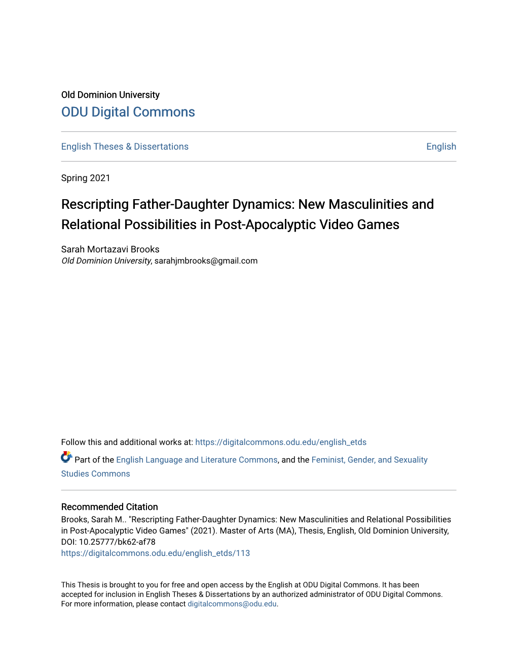 Rescripting Father-Daughter Dynamics: New Masculinities and Relational Possibilities in Post-Apocalyptic Video Games