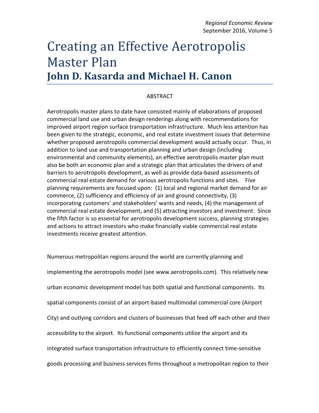 Creating an Effective Aerotropolis Master Plan