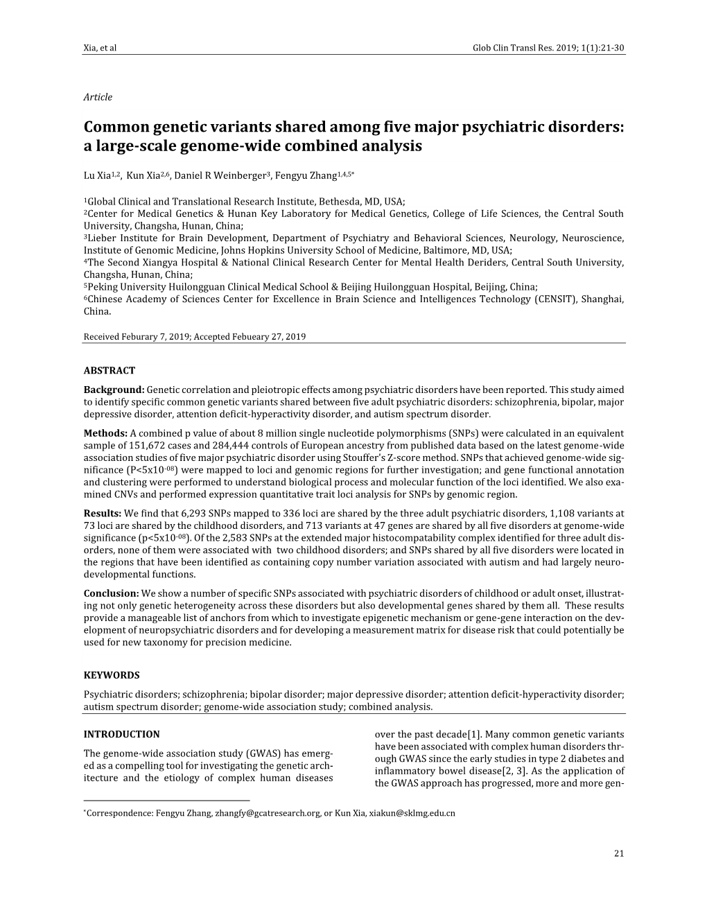 Common Genetic Variants Shared Among Five Major Psychiatric Disorders: a Large-Scale Genome-Wide Combined Analysis